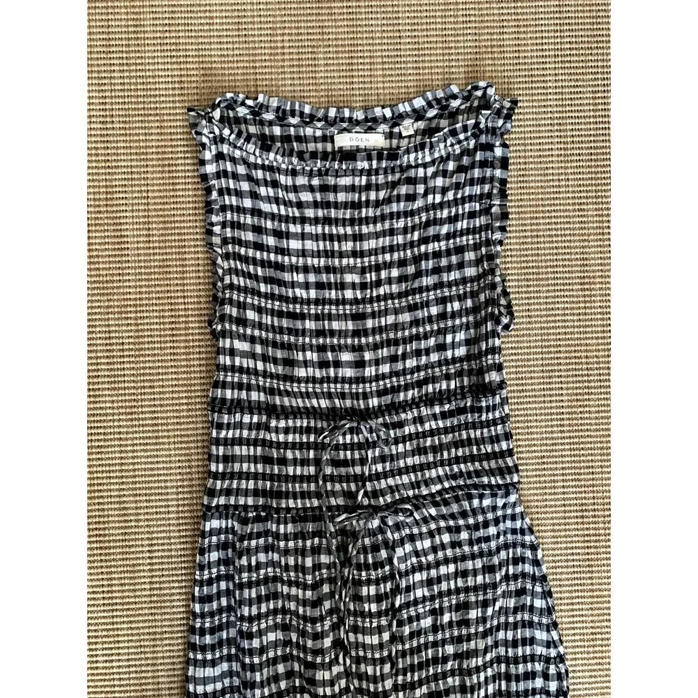Doen Rosella Cotton Smocked Sleeveless Midi Dress Noir Greta Gingham Black - Picture 10 of 16